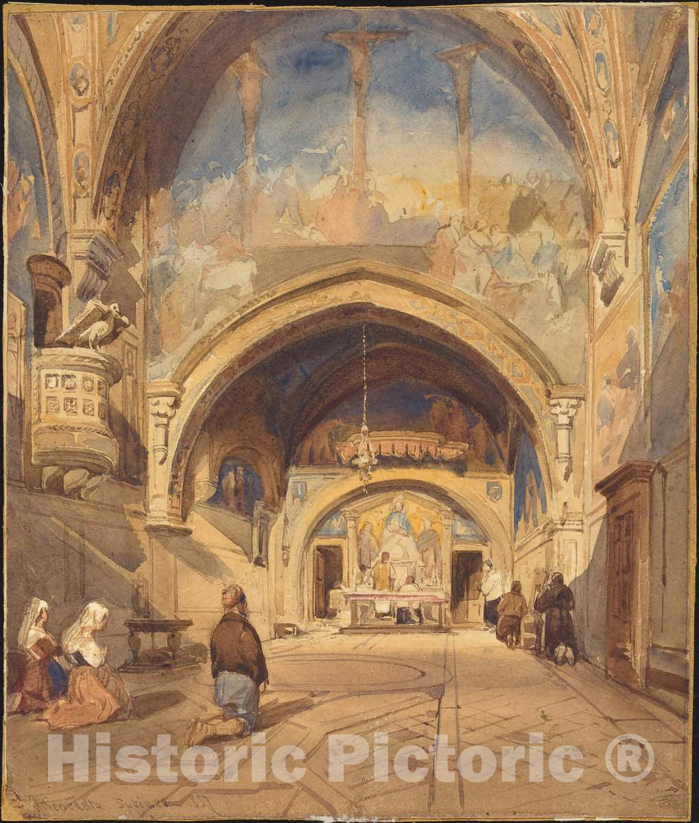 Art Print : William James MÃ¼ller, Interior of The Church of San Benedetto, Subiaco, 1837 - Vintage Wall Art