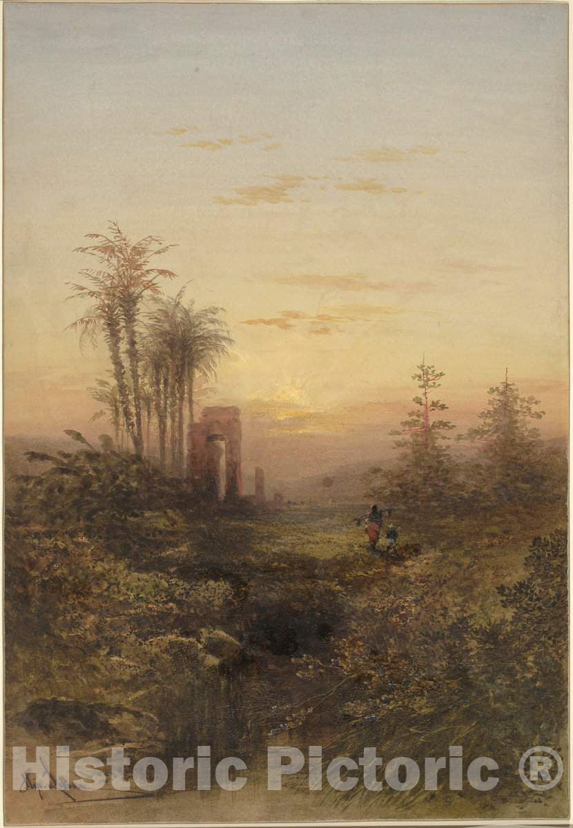 Art Print : Gabriel Hippolyte Lebas, Sunset in an Oriental Landscape - Vintage Wall Art