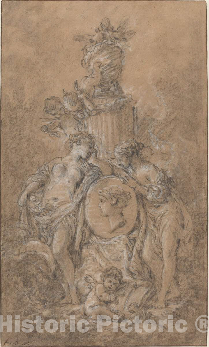 Art Print : FranÃ§ois Boucher, Design for a Funeral Monument, c. 1767 - Vintage Wall Art