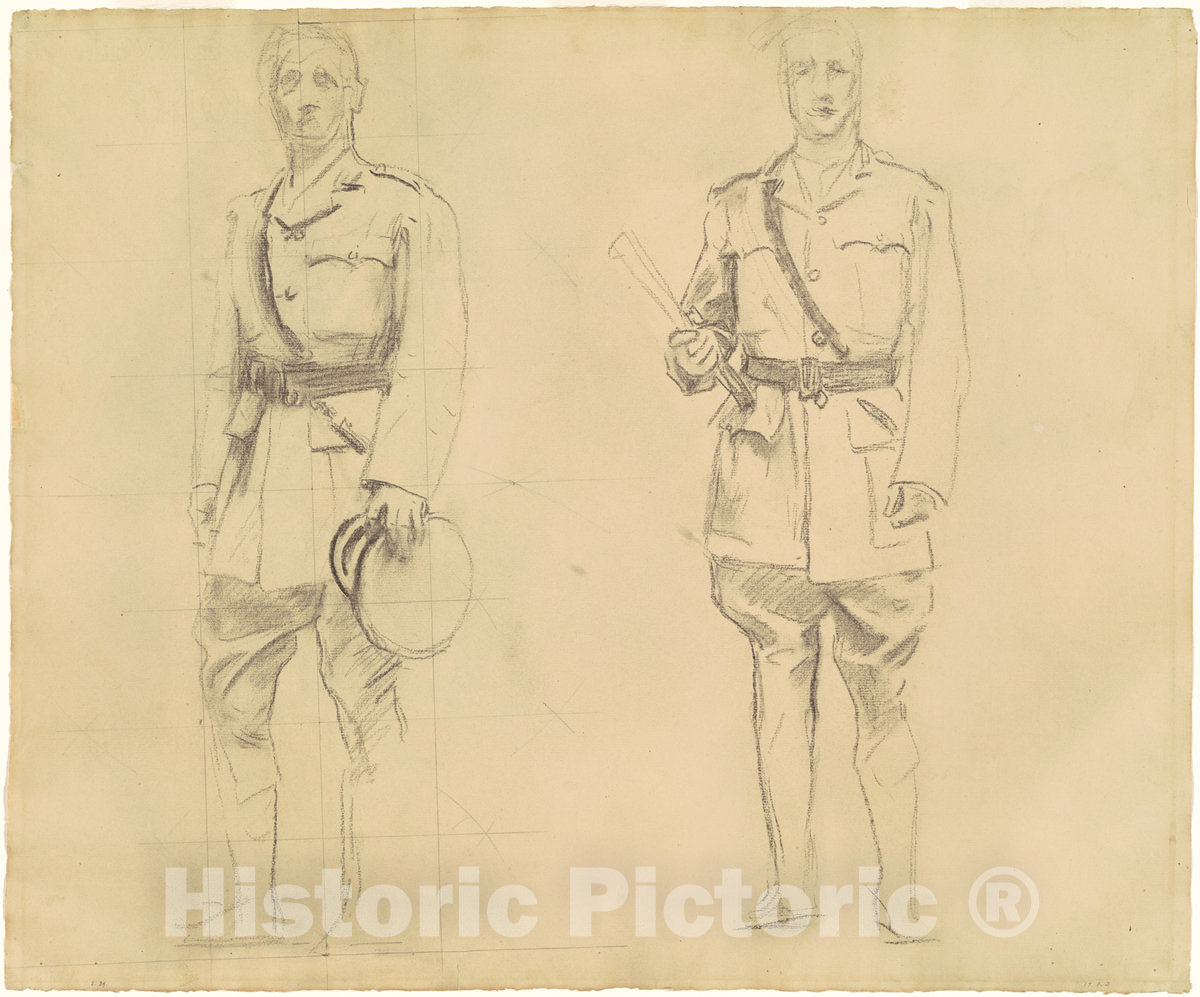 Art Print : John Singer Sargent, Studies of Generals Plumer and Haig for General Officers of World War I [Recto], 1920-1922 - Vintage Wall Art