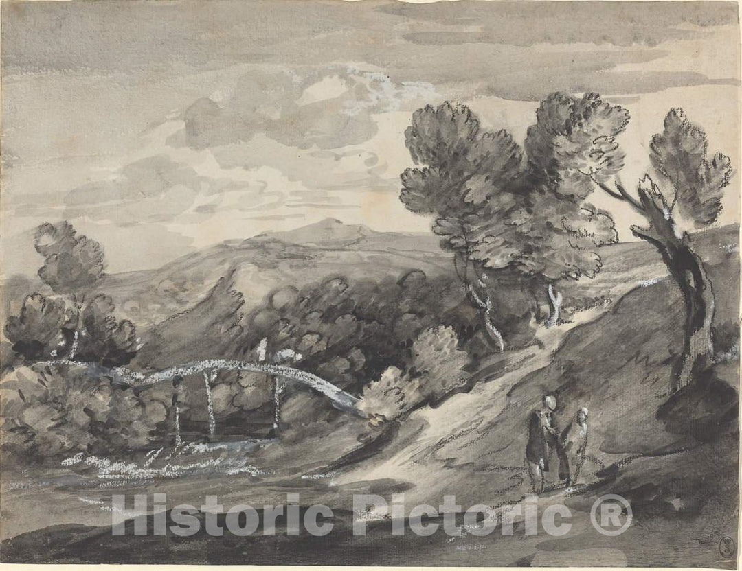 Art Print : Thomas Gainsborough, Wooded Upland Landscape with a Bridge, c. 1780 - Vintage Wall Art