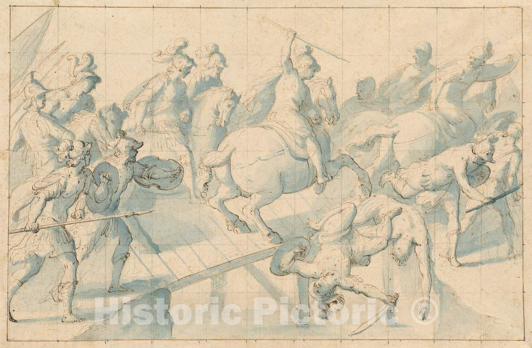 Art Print : Giovanni Balducci, A Battle on a Bridge, c.1600 - Vintage Wall Art