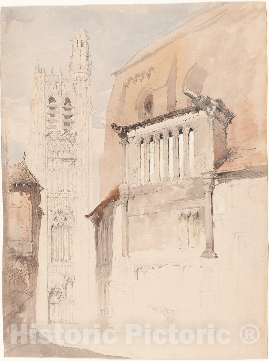 Art Print : John Ruskin, Tower of The Cathedral at Sens, c. 1845 - Vintage Wall Art