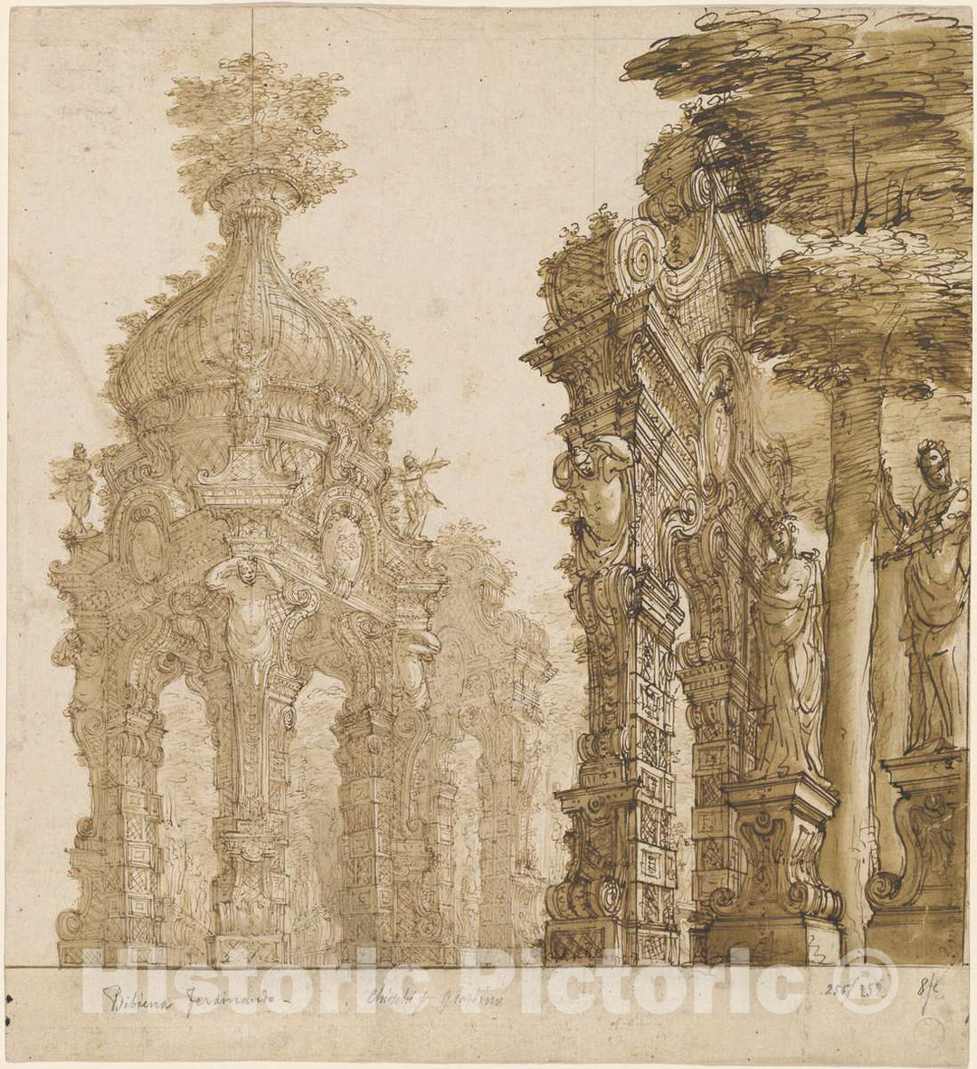 Art Print : Ferdinando Galli Bibiena, Stage Design of Garden Pavilions, c. 1711 - Vintage Wall Art