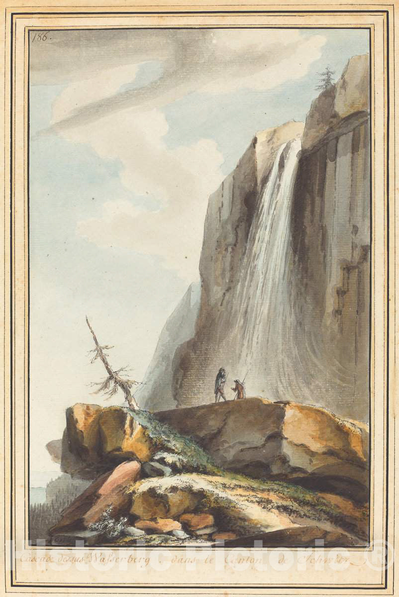 Art Print : Caspar Wolf, Cascade Dessus Wasserberg (Waterfall Above Wasserberg), c. 1774 - Vintage Wall Art