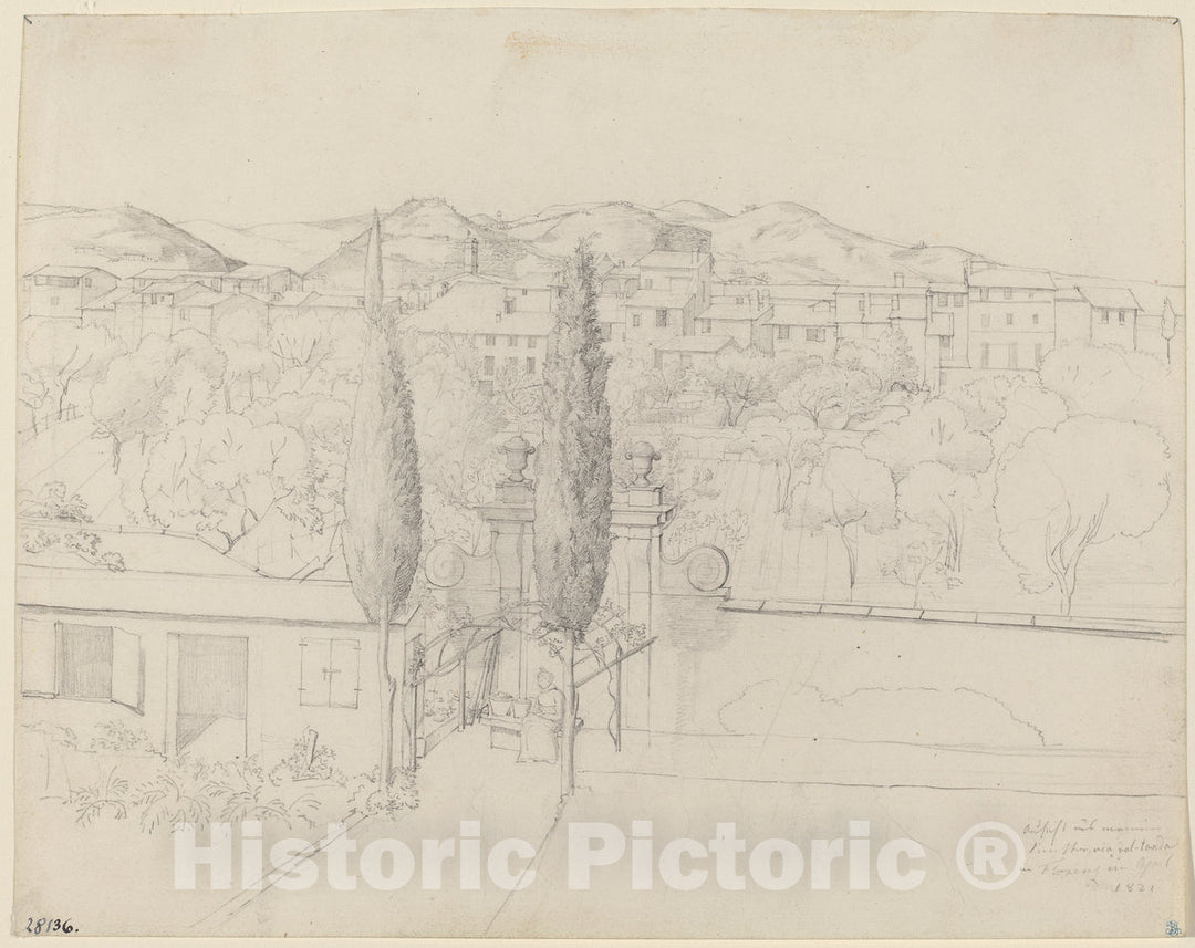 Art Print : Anton KrÃ¼ger, Aussicht aus Meinem Fenster, via valfonda in Florenz (Gardens in Florence Seen from The Artist's Window), 1821 - Vintage Wall Art