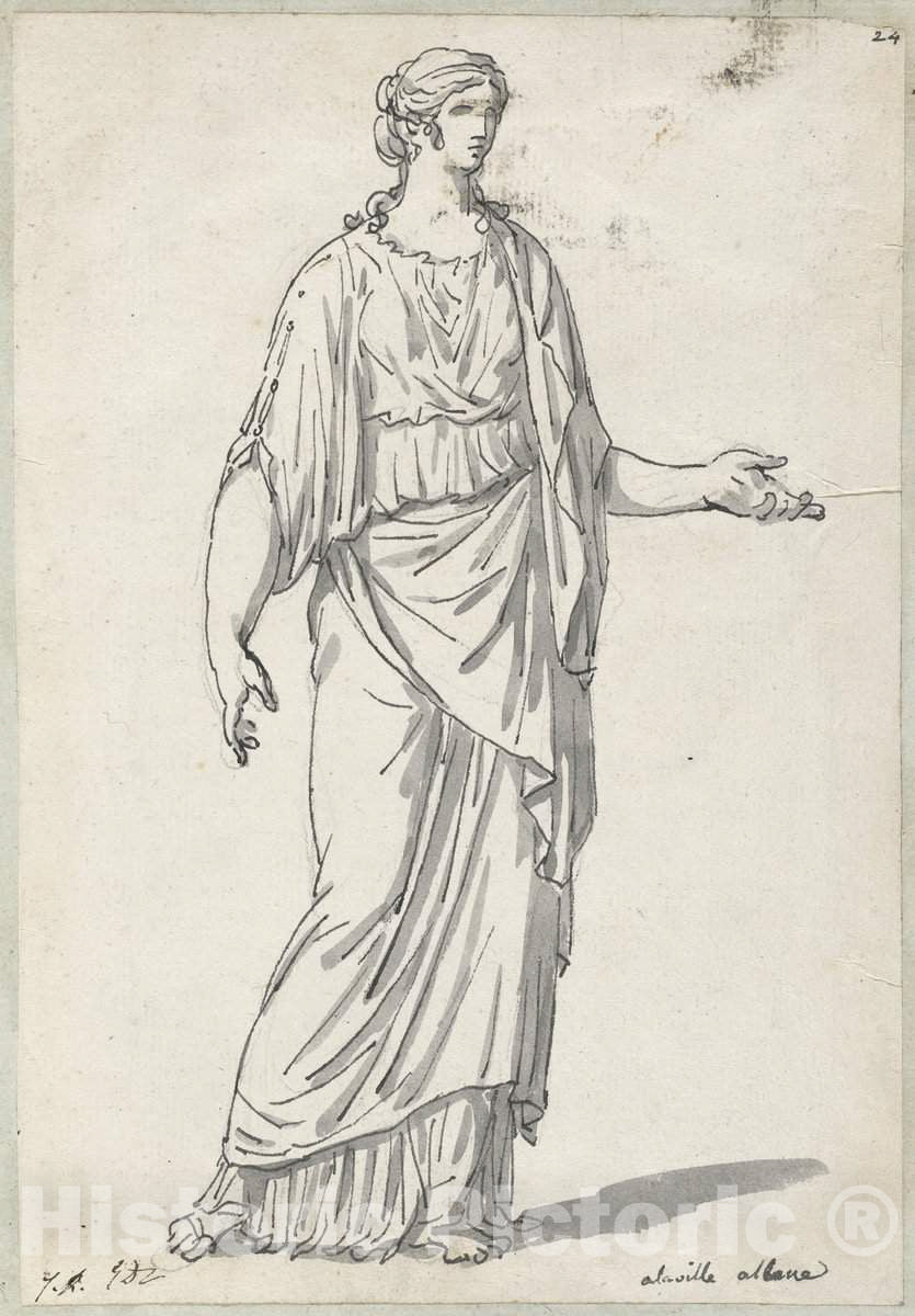 Art Print : Jacques-Louis David, Classical Sculpture of a Woman with an Outstretched Arm, c.1775 - Vintage Wall Art