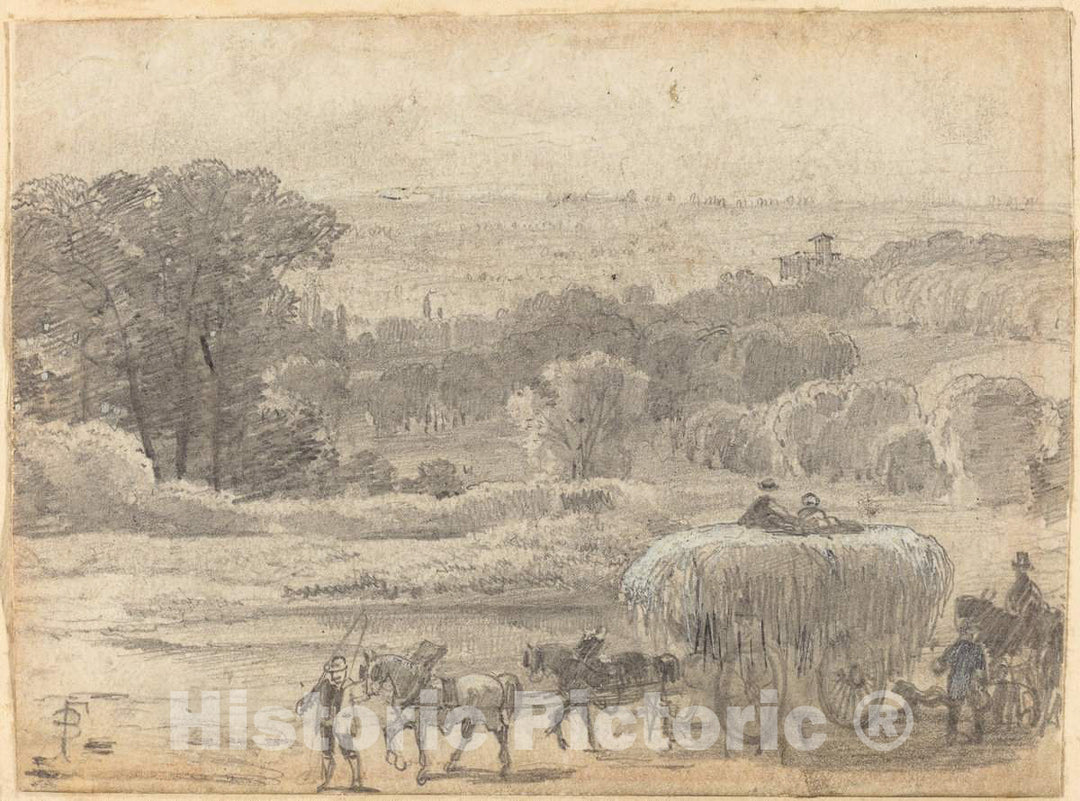 Art Print : Myles Birket Foster, an Evening Landscape with a Hay Wagon - Vintage Wall Art