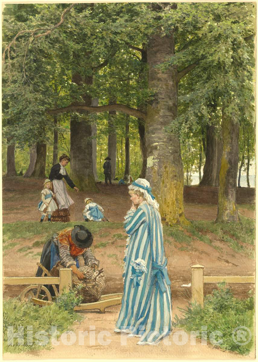 Art Print : Anton von Werner, The Artist's Wife and Daughters in a Park at Heringsdorf, 1877 - Vintage Wall Art