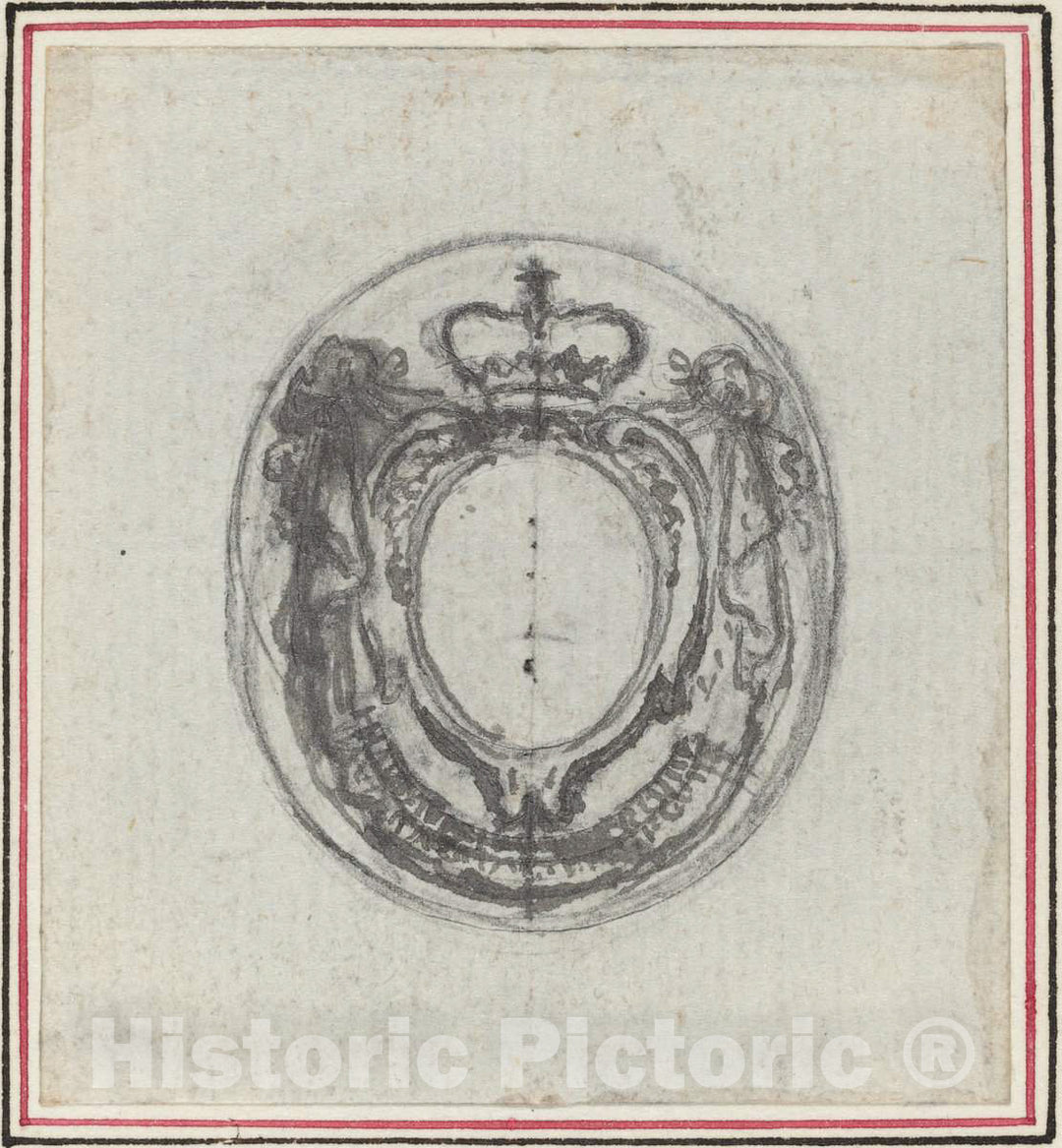 Art Print : Hubert FranÃ§ois Gravelot, Armorial Cartouche with Crown and Swags - Vintage Wall Art