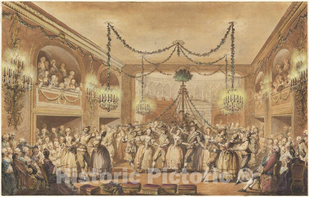 Art Print : Michel Moreau, May Ball, 1763 - Vintage Wall Art