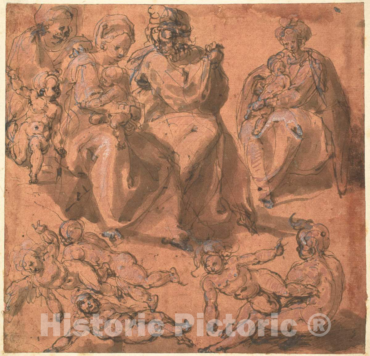 Art Print : Cesare Pollini, Studies of a Holy Family - Vintage Wall Art