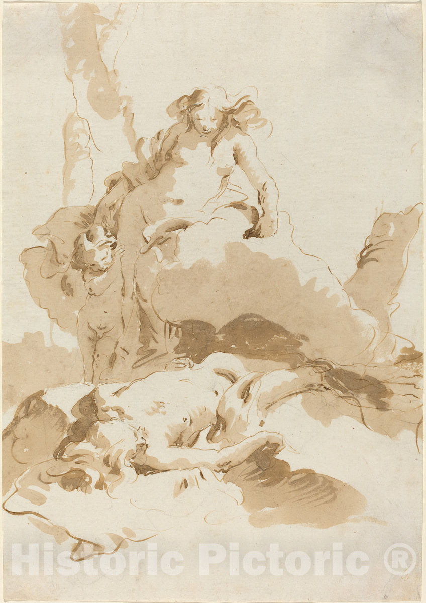 Art Print : Giovanni Battista Tiepolo, Venus and Cupid Discovering The Body of Adonis, c. 1740 - Vintage Wall Art