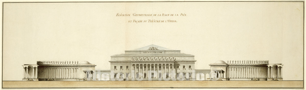 Art Print : Giacomo Quarenghi, Geometrical Elevation of The Peace Plaza and FaÃ§ade of The Opera House, c. 1800 - Vintage Wall Art