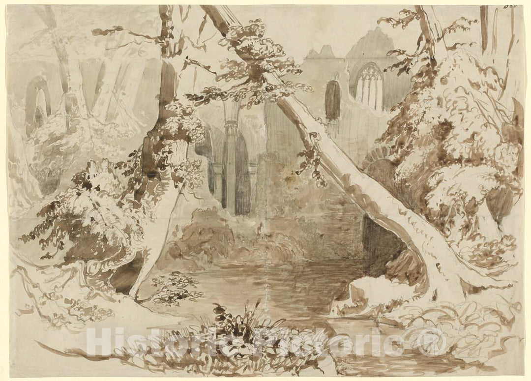 Art Print : Carl Blechen, A Ruined Church in The Forest, c. 1834 - Vintage Wall Art