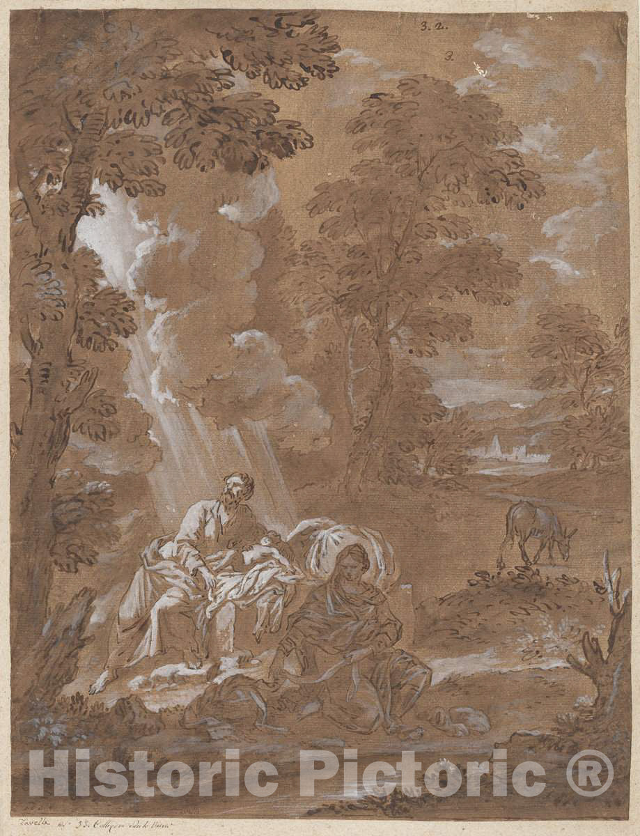 Art Print : Carlo Antonio Tavella, The Rest on The Flight into Egypt, c. 1720 - Vintage Wall Art