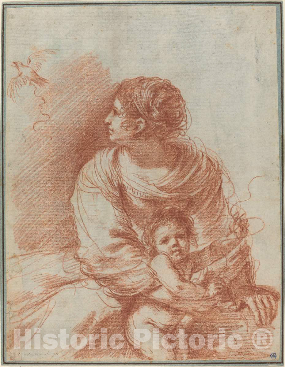 Art Print : Giovanni Francesco Barbieri, The Madonna and Child with an Escaped Goldfinch, 1630s - Vintage Wall Art