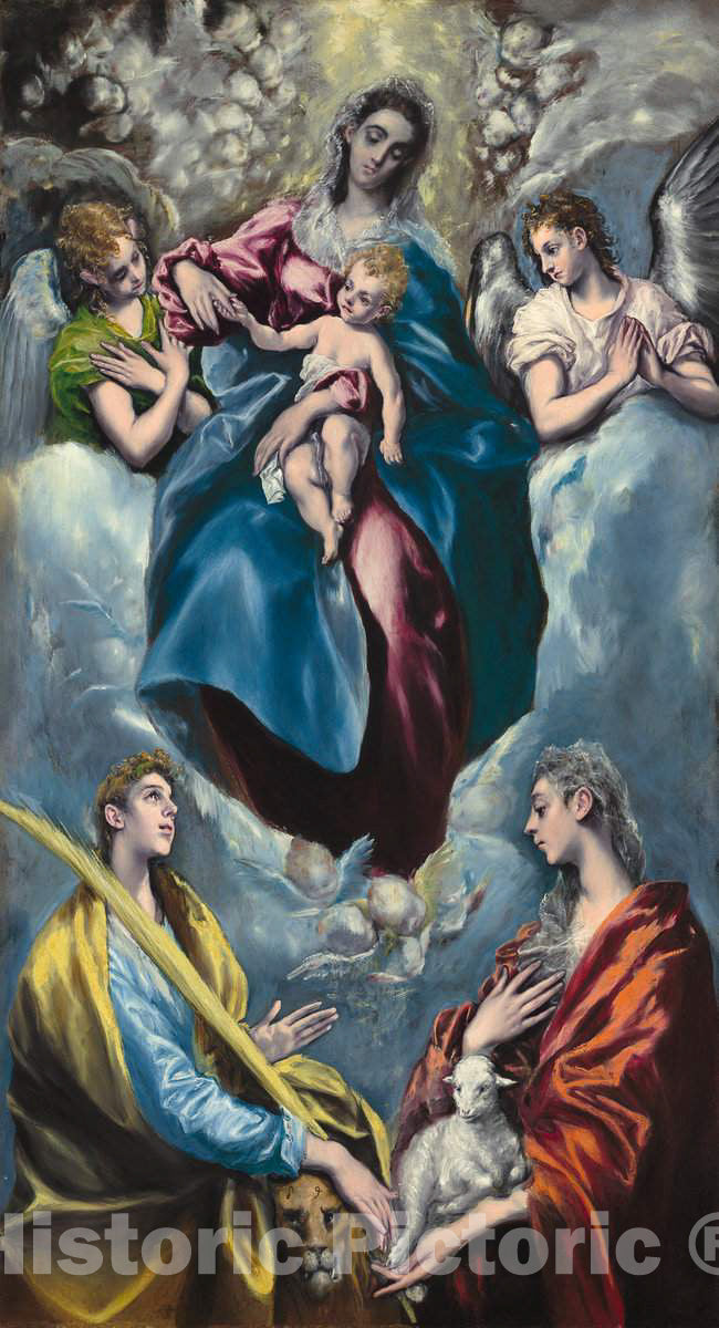 Art Print : El Greco (Domenikos Theotokopoulos), Madonna and Child with Saint Martina and Saint Agnes, c.1598 - Vintage Wall Art