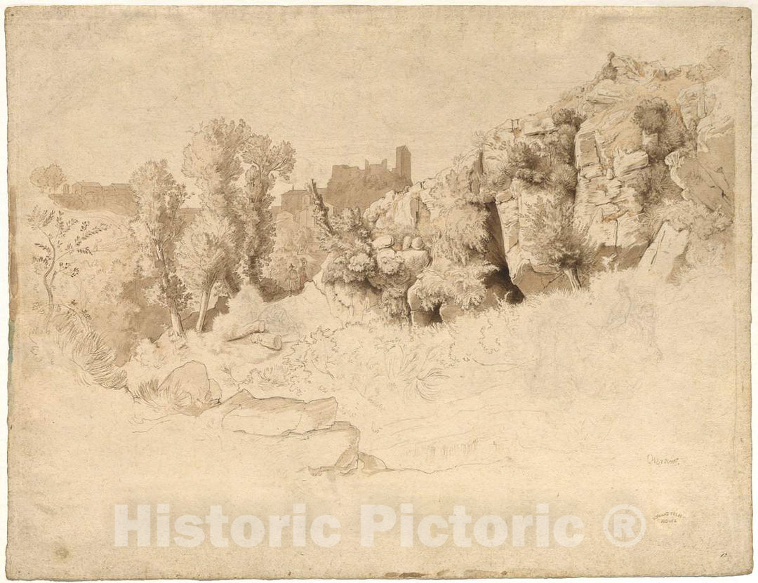 Art Print : Heinrich Dreber, Rock Formations Near Olevano, c.1848 - Vintage Wall Art