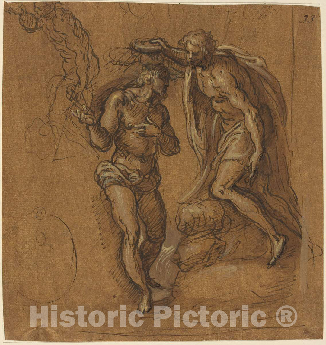 Art Print : Jacopo Palma il Giovane, Sketch for a Baptism of Christ - Vintage Wall Art