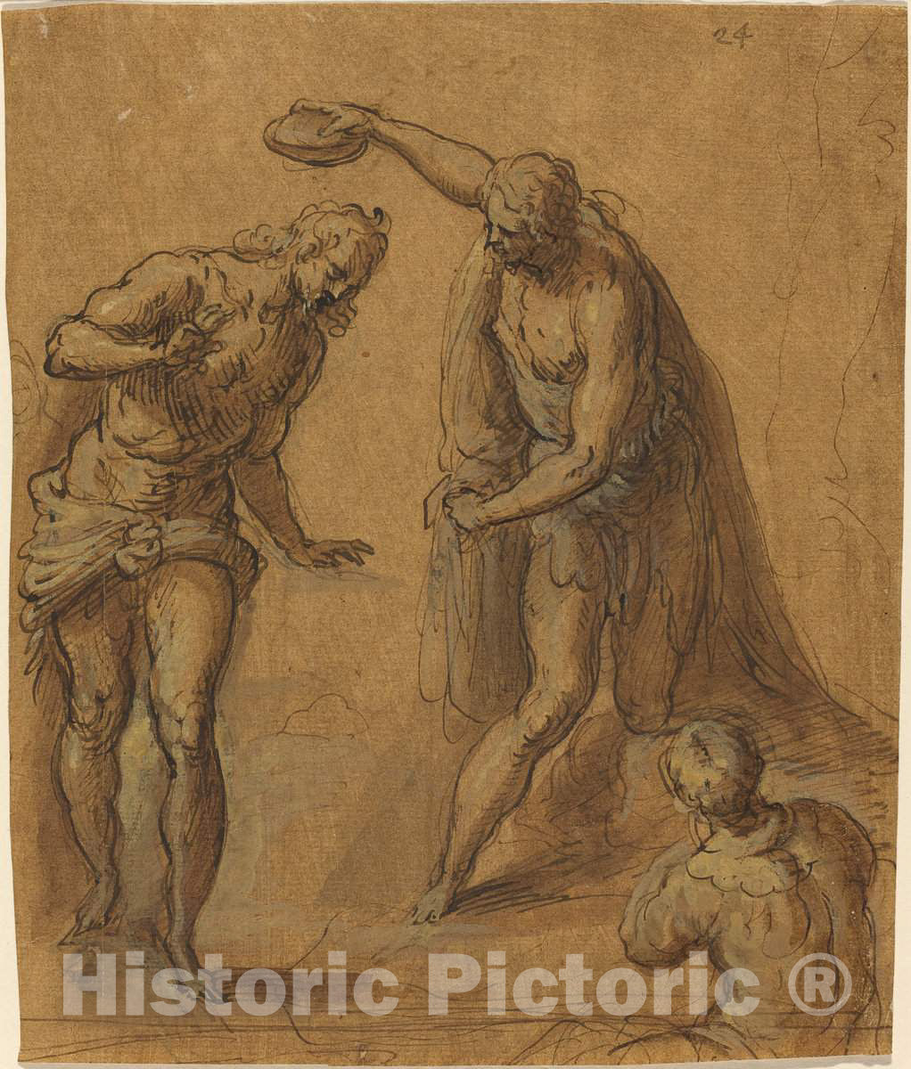 Art Print : Jacopo Palma il Giovane, Sketch for a Baptism of Christ - Vintage Wall Art