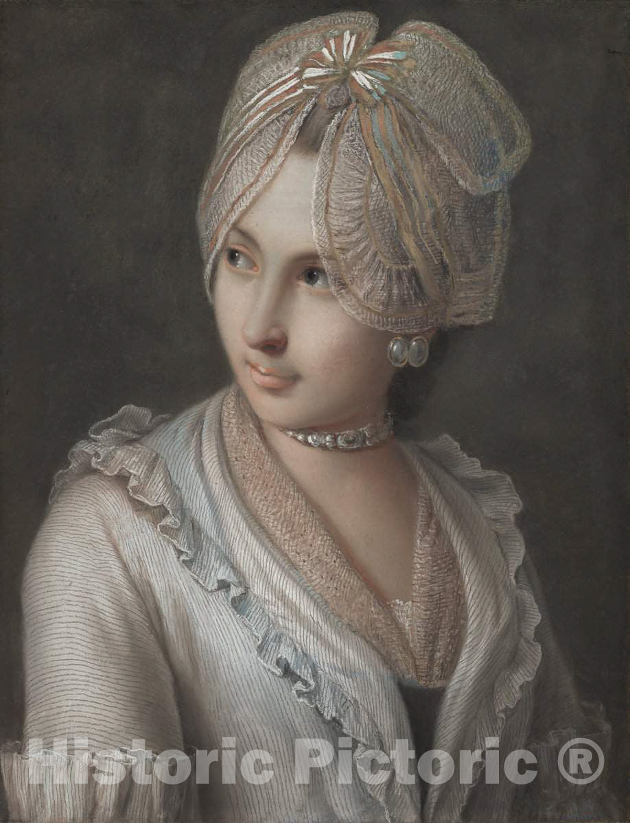 Art Print : Pietro Rotari, an Elegant Young Lady with a Lace Cap, c.1753 - Vintage Wall Art