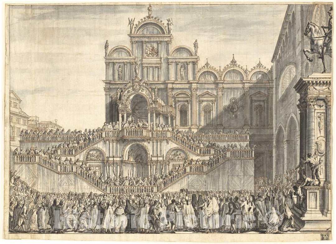 Art Print : Domenico Fossati, Campo San Zanipolo Decorated for The Visit of Pius VI, 1782 - Vintage Wall Art