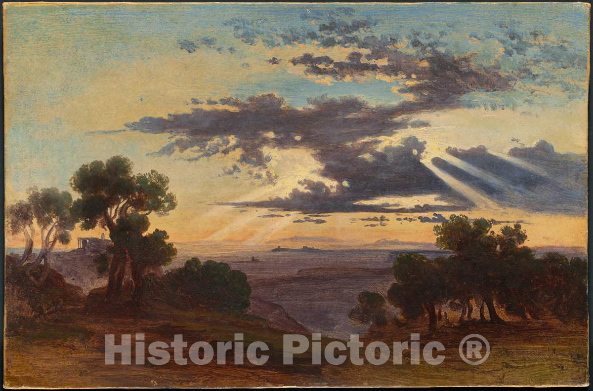 Art Print : Johann Jakob Frey, Sun Breaking Through Clouds Above The Roman Campagna, 1844 or After - Vintage Wall Art