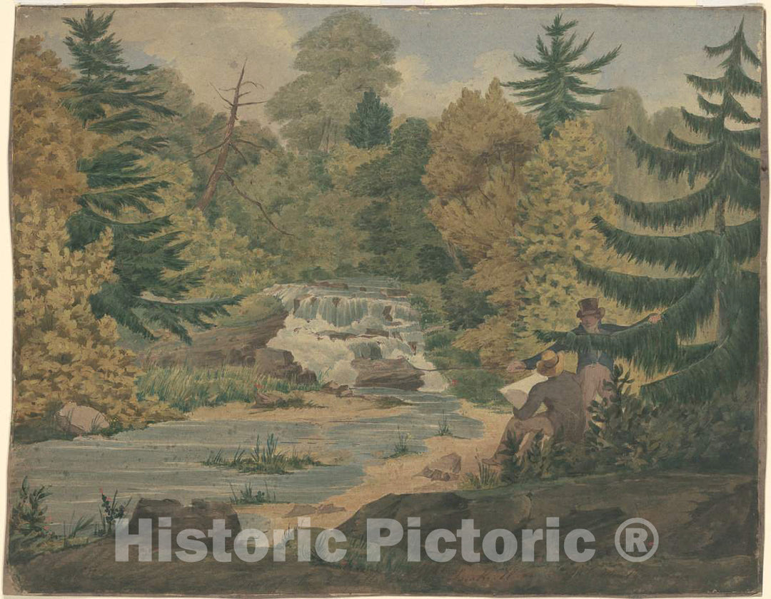 Art Print : John Rubens Smith, View of The Second Falls on The Sawkill River, c. 1840 - Vintage Wall Art