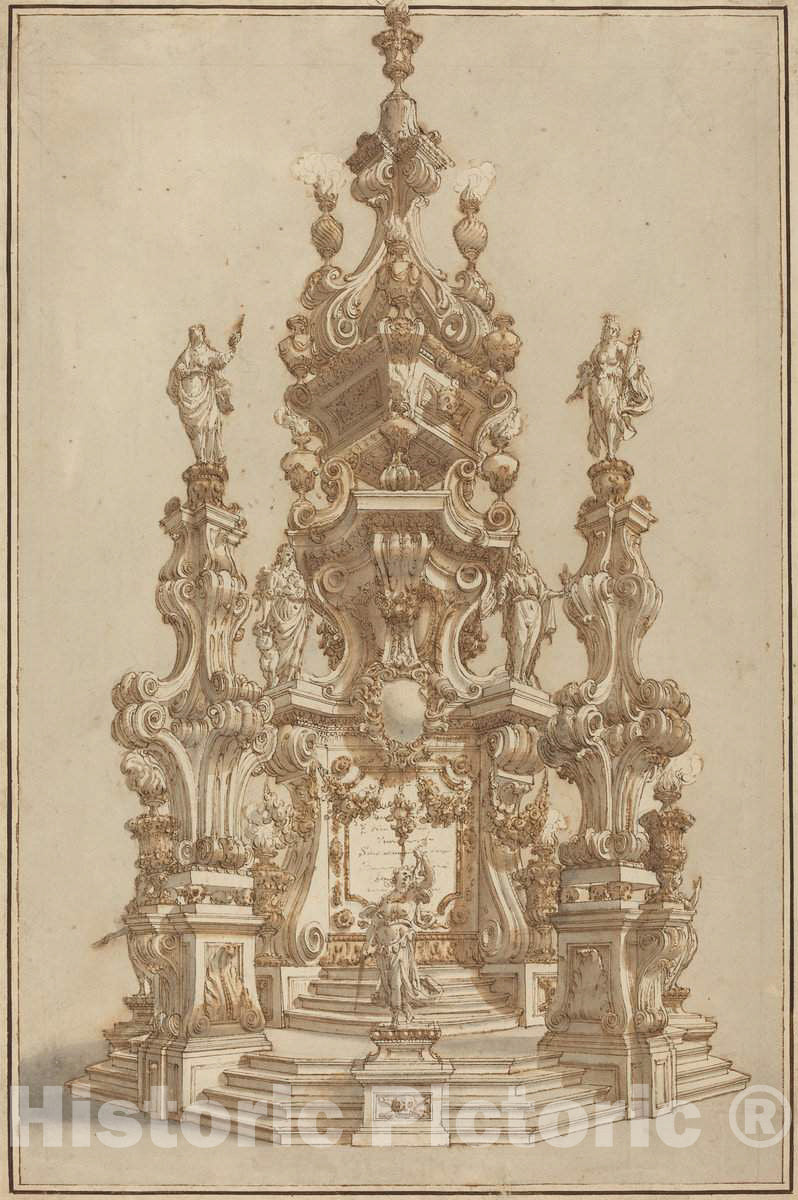 Art Print : Francesco Galli Bibiena, Magnificent Catafalque for a Deceased Noble - Vintage Wall Art