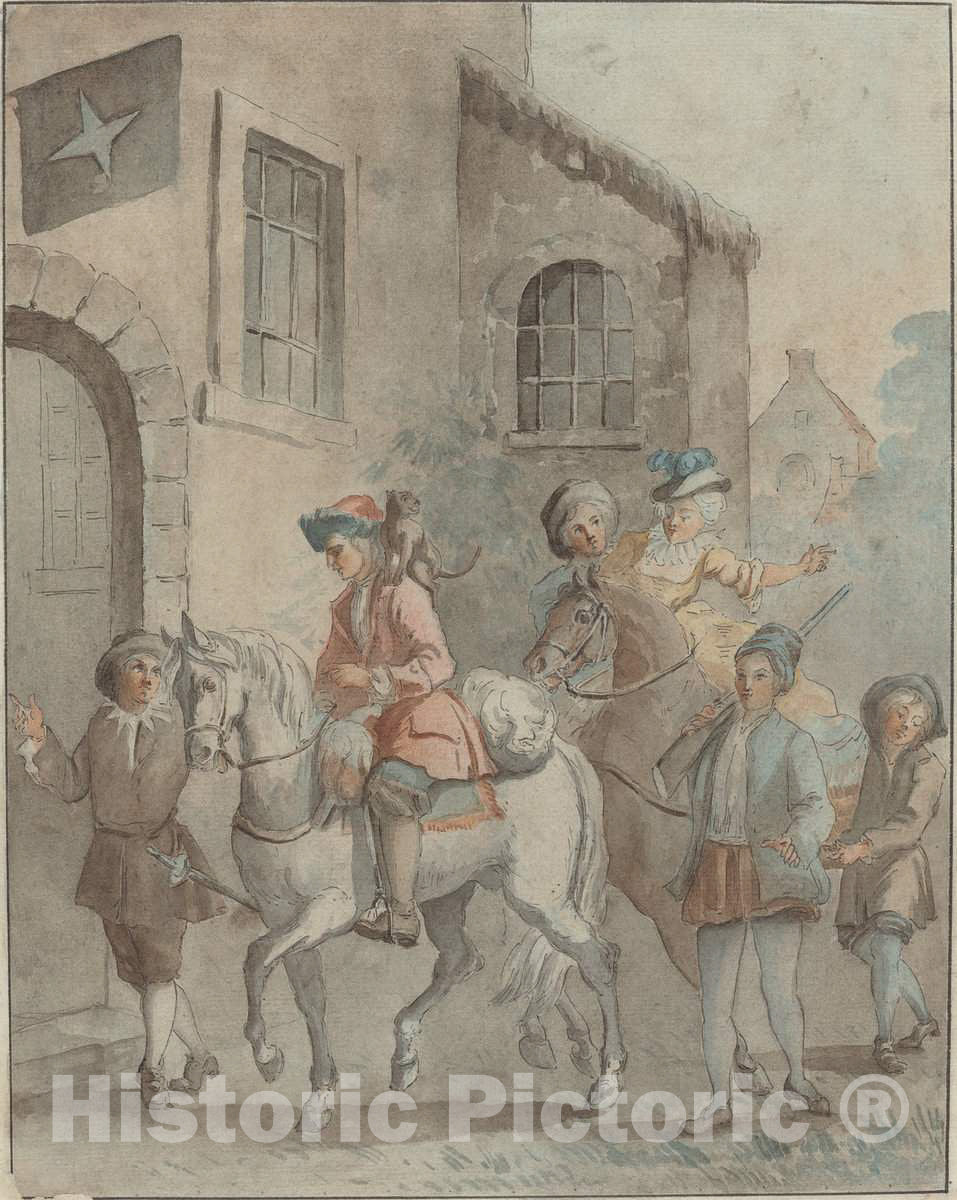 Art Print : Oudry, Arrival at an Inn, 18th Century - Vintage Wall Art