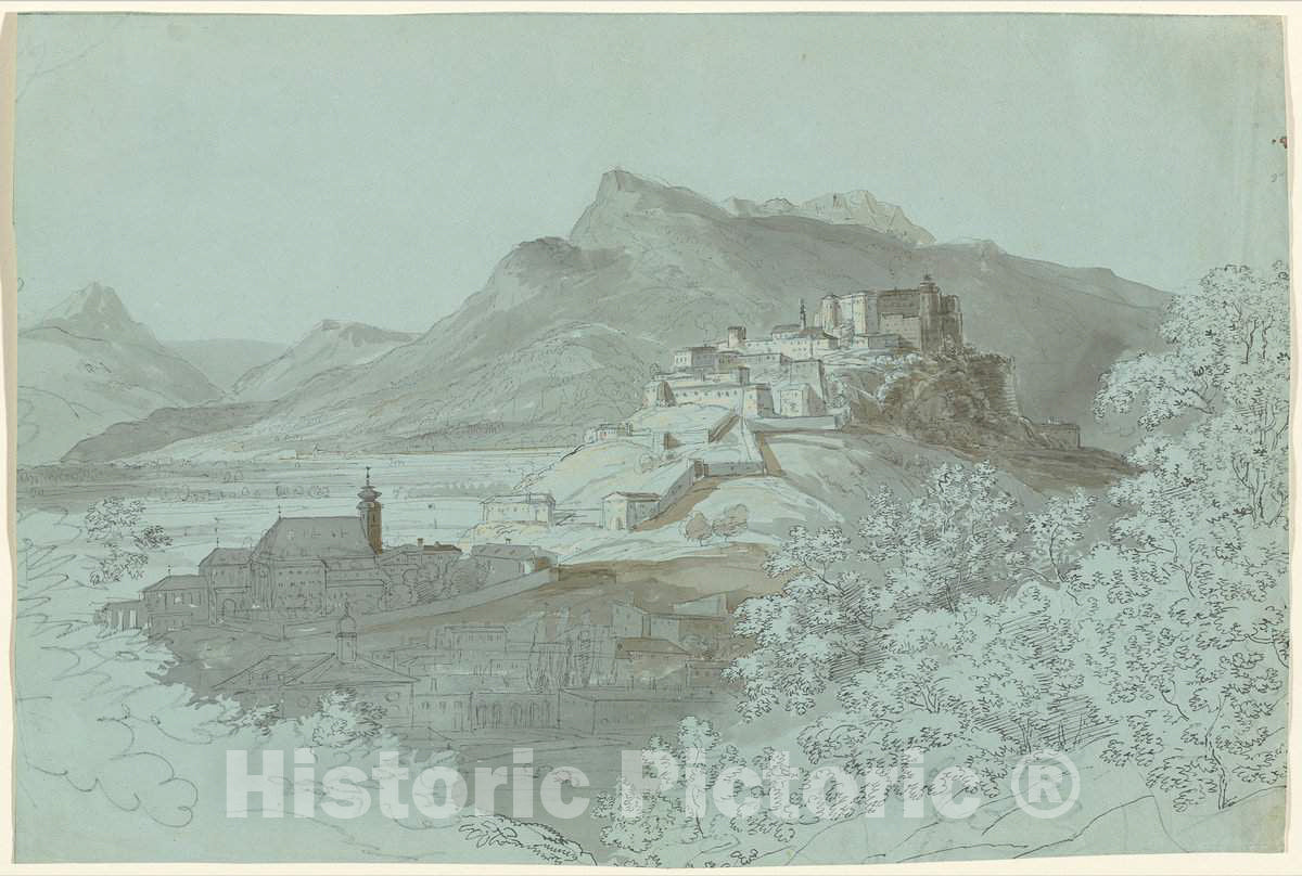 Art Print : Johann Georg von Dillis, View of Salzburg, 1820s - Vintage Wall Art