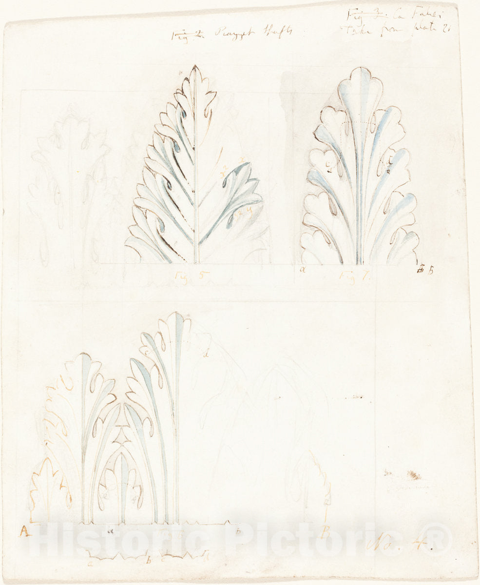 Art Print : John Ruskin, Ornamental Study with Acanthus Motif for The Stones of Venice, 1849 - Vintage Wall Art