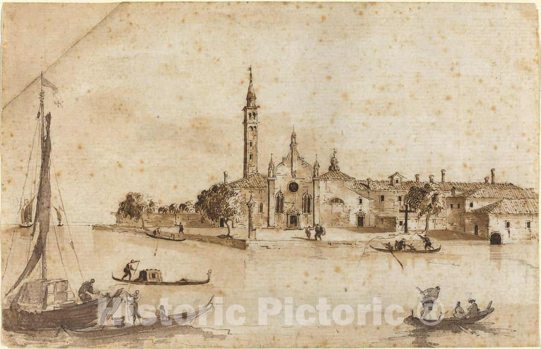 Art Print : Guardi and Guardi, The Island of Madonna Della Grazia - Vintage Wall Art