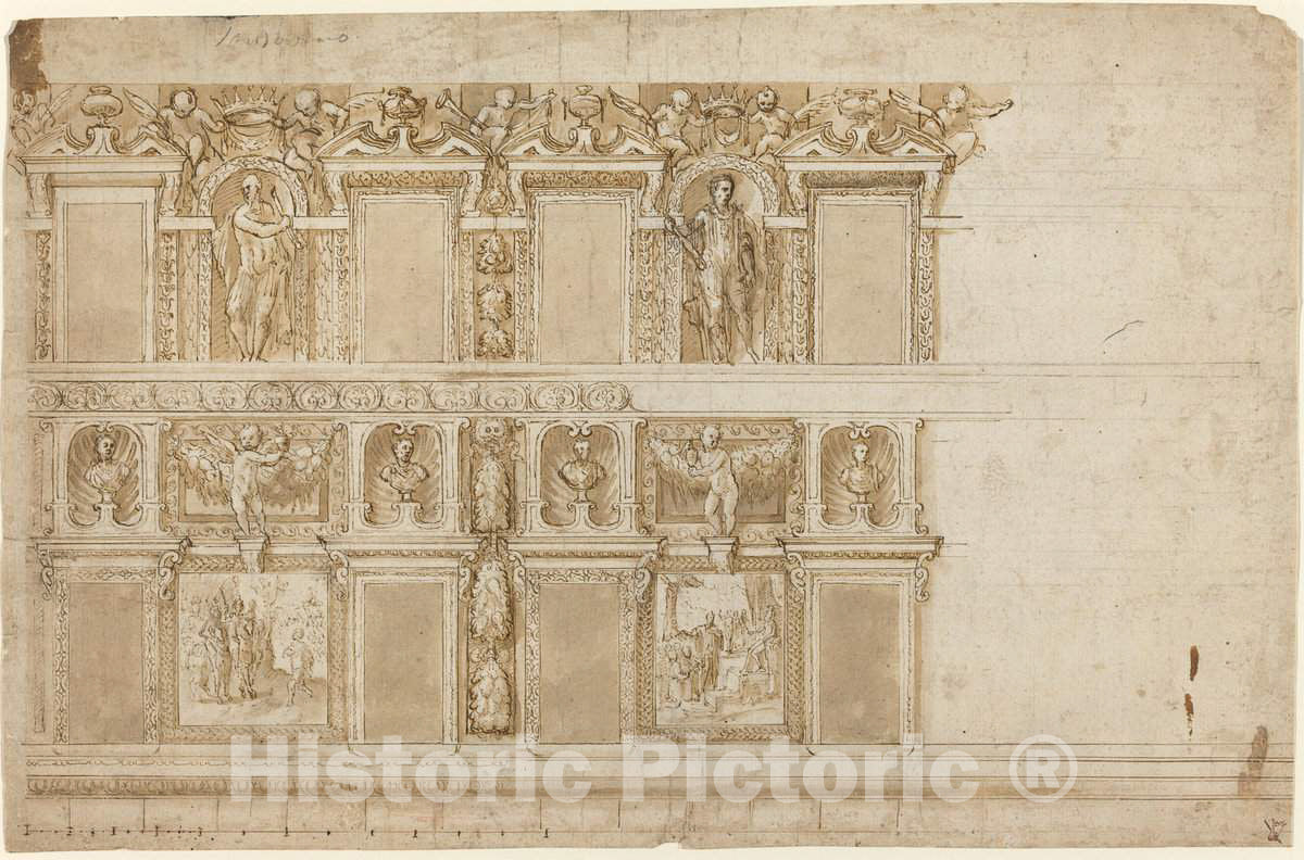 Art Print : Semino, A Palatial Wall Ornamented with Sculptures and Paintings, c. 1570 - Vintage Wall Art