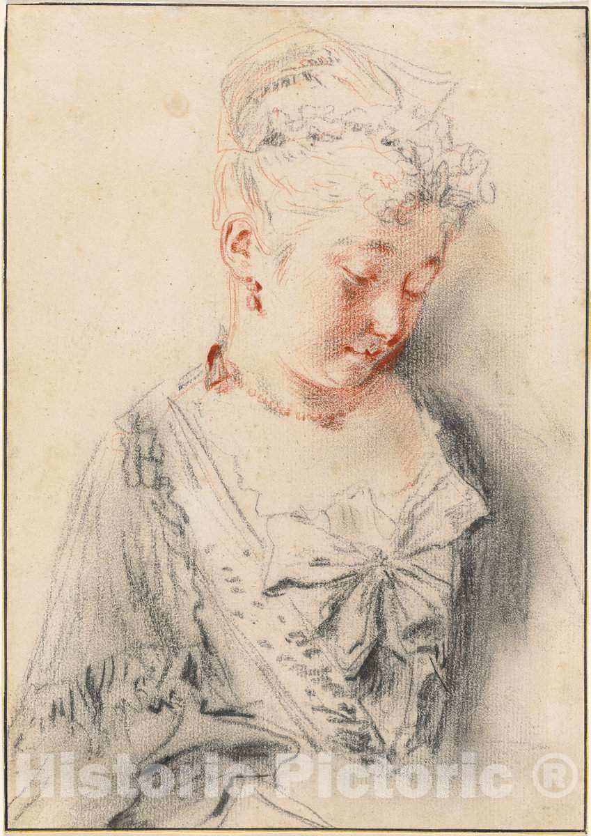 Art Print : Antoine Watteau, Seated Woman Looking Down, c.1721 - Vintage Wall Art