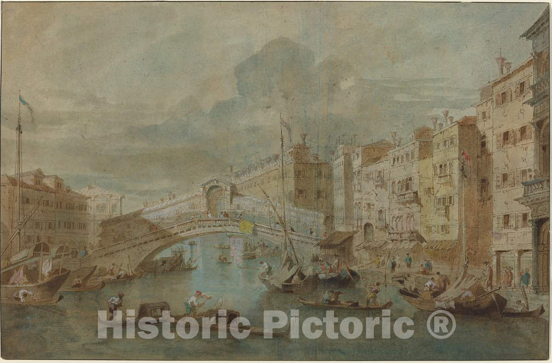 Art Print : Francesco Guardi, View of The Rialto Bridge, Venice - Vintage Wall Art