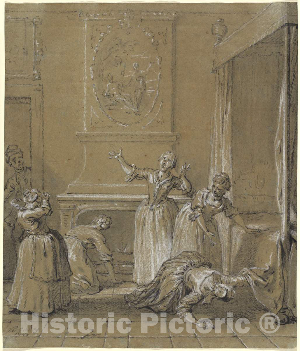 Art Print : Baptiste Oudry, On trouve le Corps Mort de l'hote que l'on avait Cache, 1727 - Vintage Wall Art