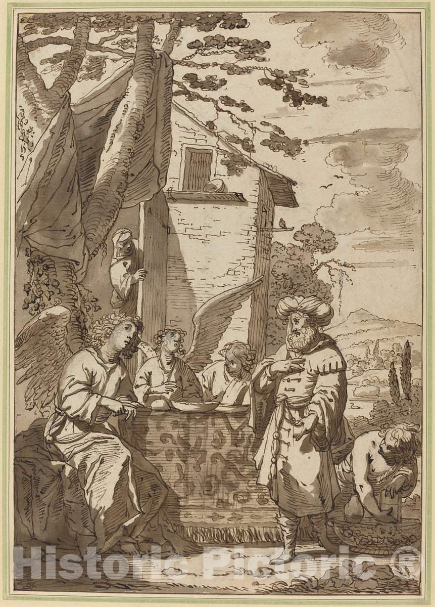 Art Print : Jan Tengnagel, Abraham Entertaining The Angels, c.1615 - Vintage Wall Art