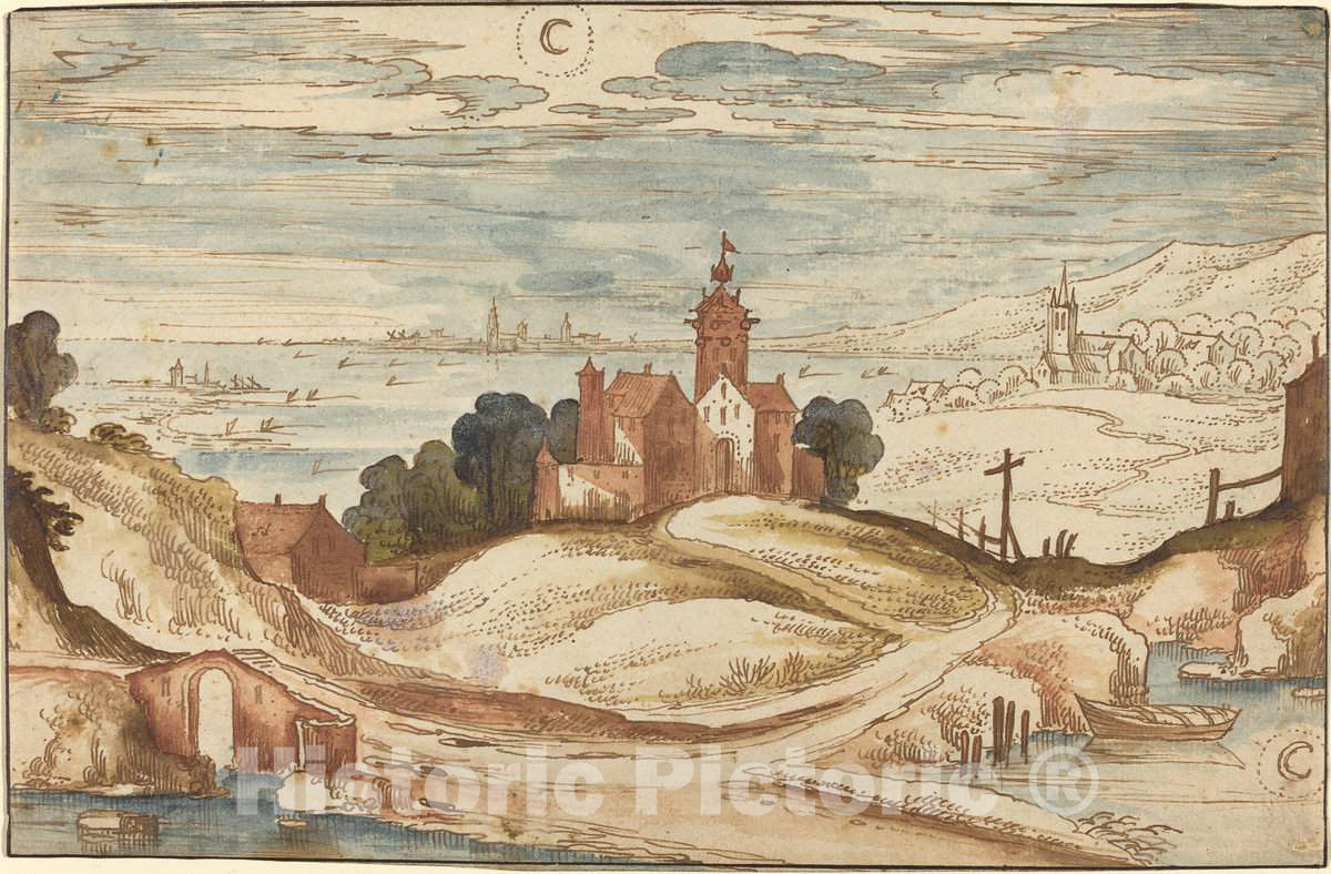 Art Print : Joos de Momper II, Landscape with Chateau on a Hill - Vintage Wall Art