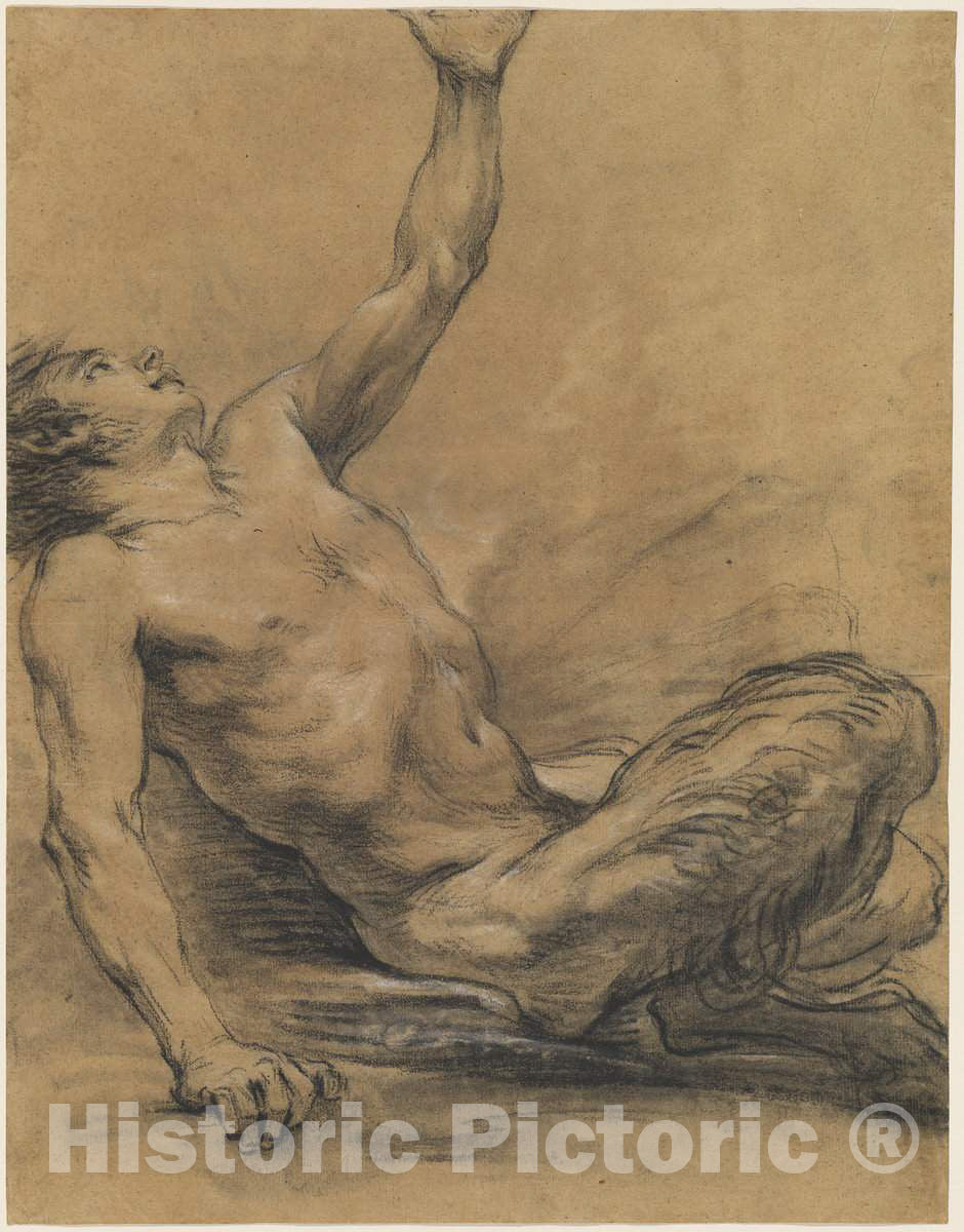 Art Print : Baptiste Deshays, Seated Satyr Leaning Backward [Recto], c.1762 - Vintage Wall Art