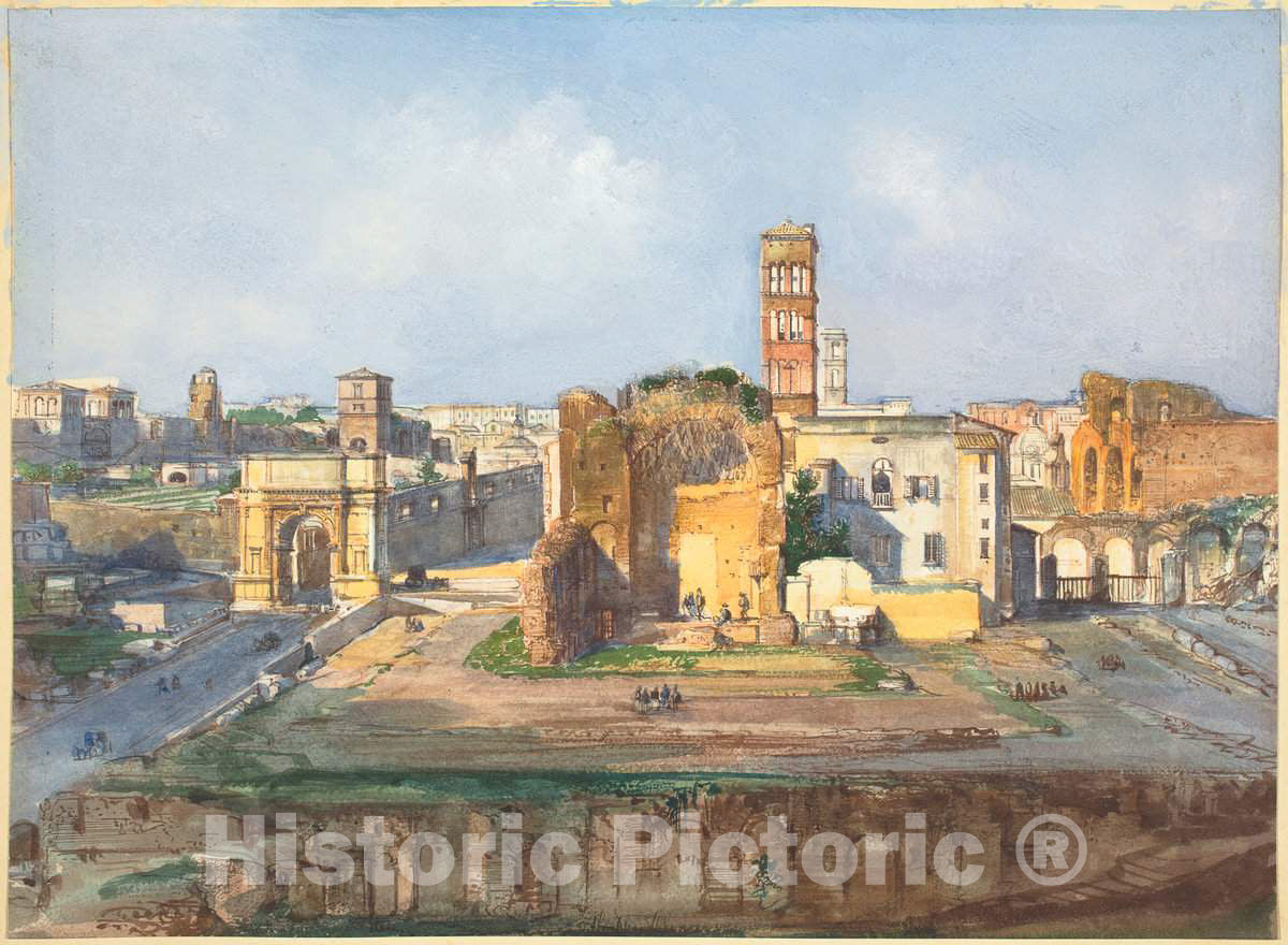 Art Print : Ippolito Caffi, The Arch of Titus and The Temple of Venus and Rome Near The Roman Forum - Vintage Wall Art