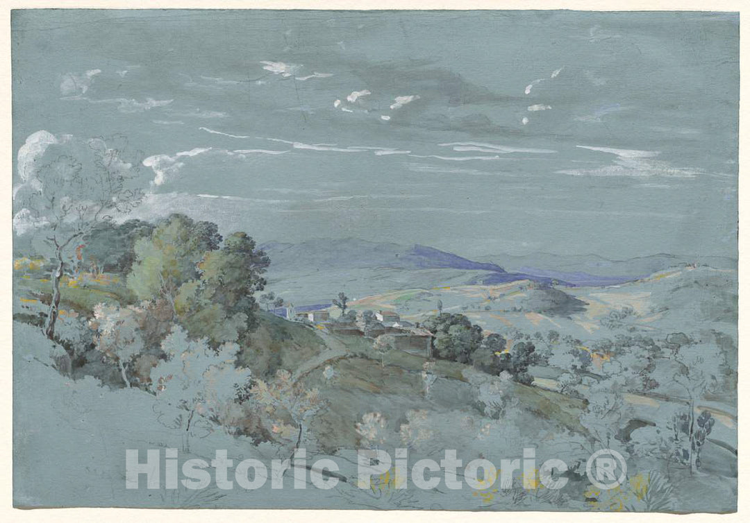 Art Print : Johann Georg von Dillis, The Hills of Umbria Near Perugia, c.1831 - Vintage Wall Art