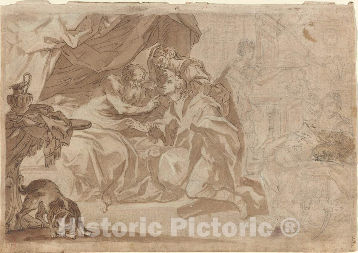 Art Print : Jacob and Rebecca Before Isaac [Recto], 18th Century - Vintage Wall Art