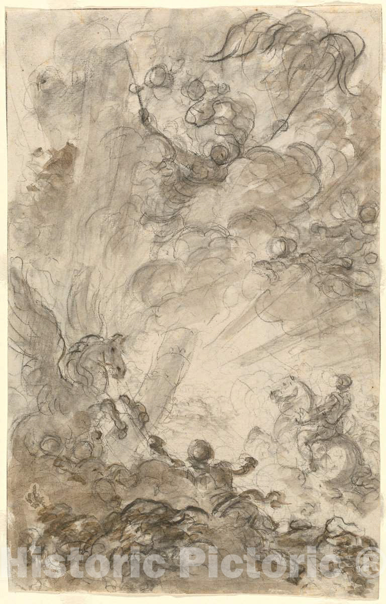 Art Print : HonorÃ© Fragonard, Bradamante Tries to Catch Hold of The Hippogryph [Recto], 1780s - Vintage Wall Art