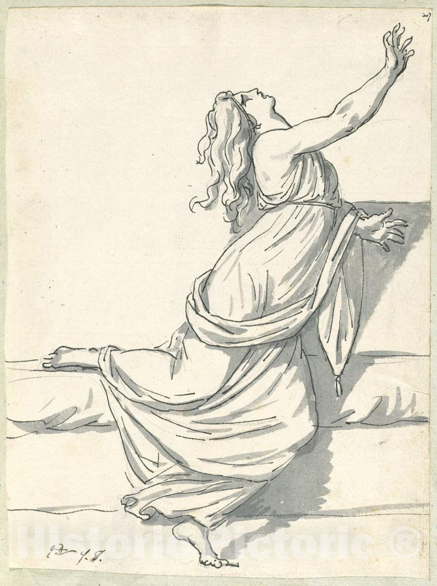 Art Print : Jacques-Louis David, A Distraught Woman with Her Head Thrown Back, c.1775 - Vintage Wall Art