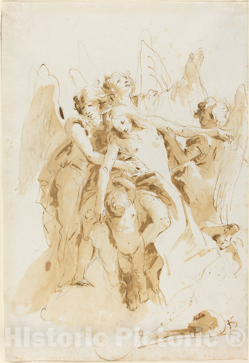 Art Print : Giovanni Battista Tiepolo, Saint Mary Magdalene Lifted by Angels, c. 1740 - Vintage Wall Art