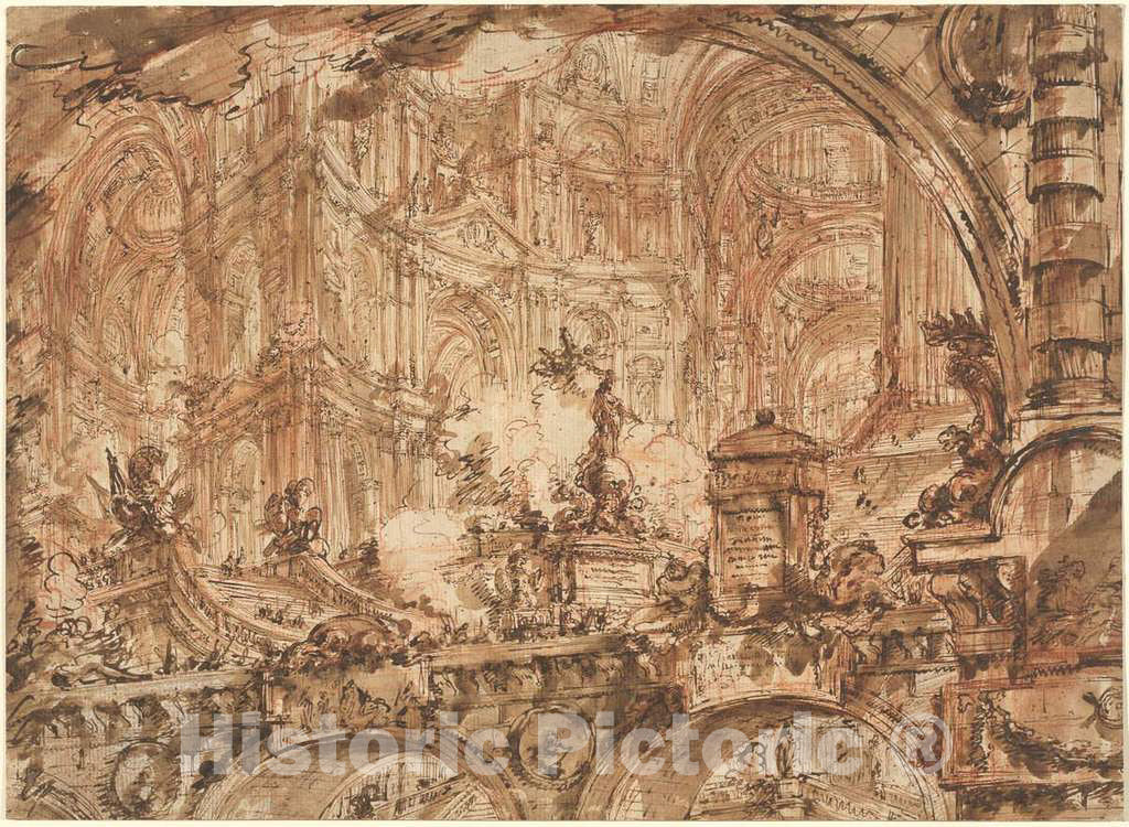 Art Print : Giovanni Battista Piranesi, A Magnificent Palatial Interior, c. 1750 - Vintage Wall Art