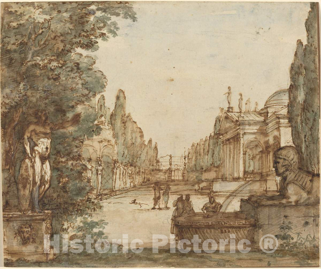 Art Print : Mauro Antonio Tesi, Capriccio with a Palladian Villa, c. 1760 - Vintage Wall Art