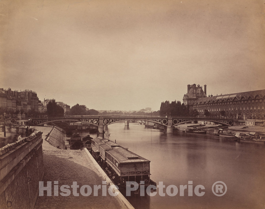 Art Print : Gustave Le Gray, The Pont du Carrousel, Paris: View to The West from The Pont des Arts, 1856-1858 - Vintage Wall Art